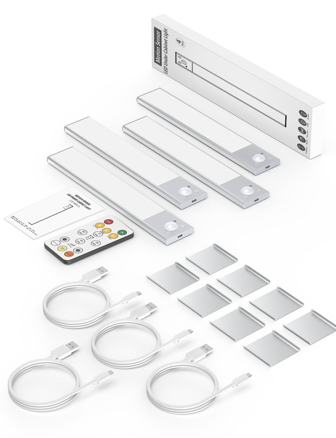 38 LED Unterschrankbeleuchtung, kabellos, mit Fernbedienung, 21,6 cm Bewegungsmelder, wiederaufladbar, Unterschrankleuchten, magnetische Schrankleuchten, batteriebetrieben, Unterbauleuchten für Küche