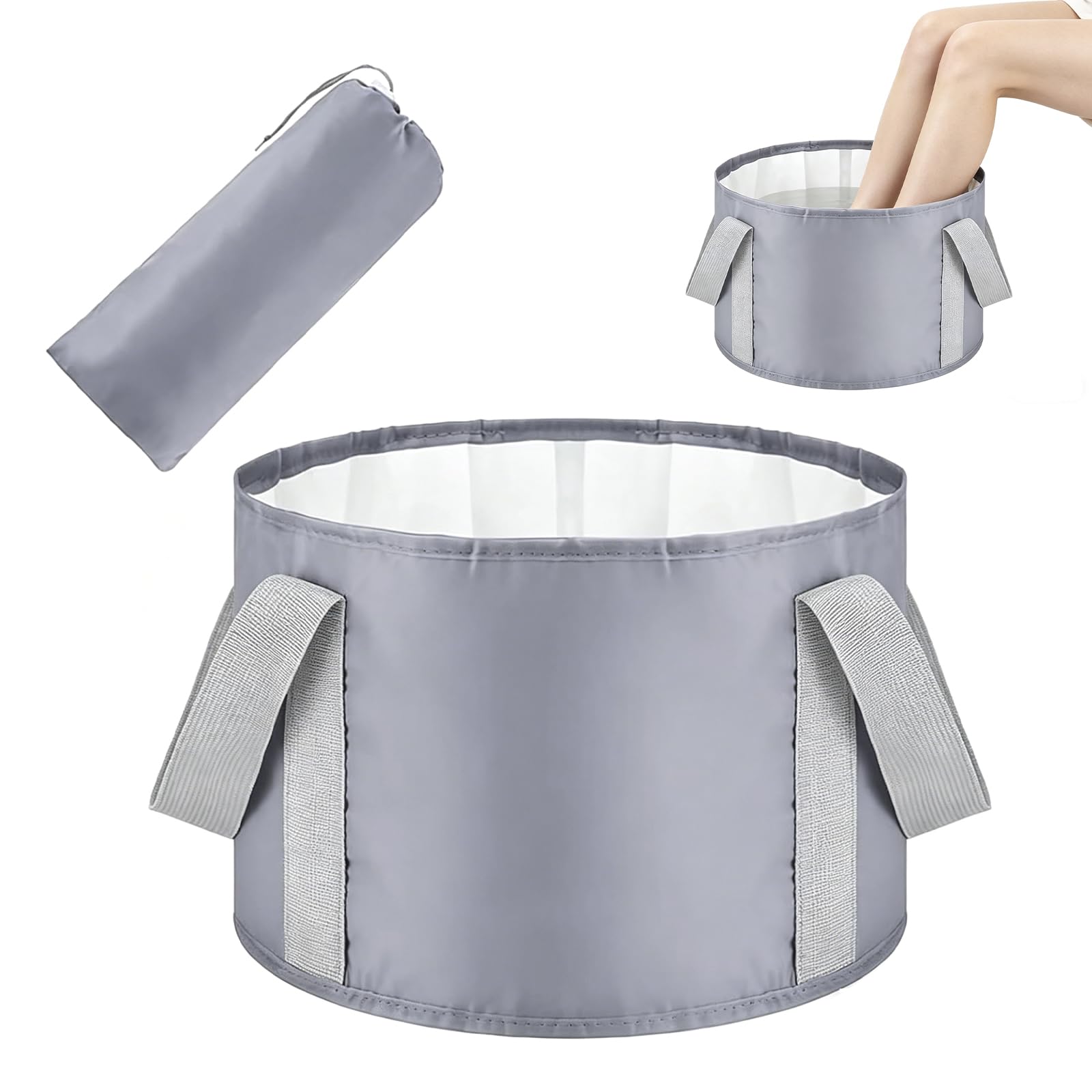 Hongnuoen Grey Collapsible Bucket For Soaking Feet, Foot Bath Bowl With Storage Bag Foot Soak Bowl For Camping Washing Fishing Outdoor (Gray)