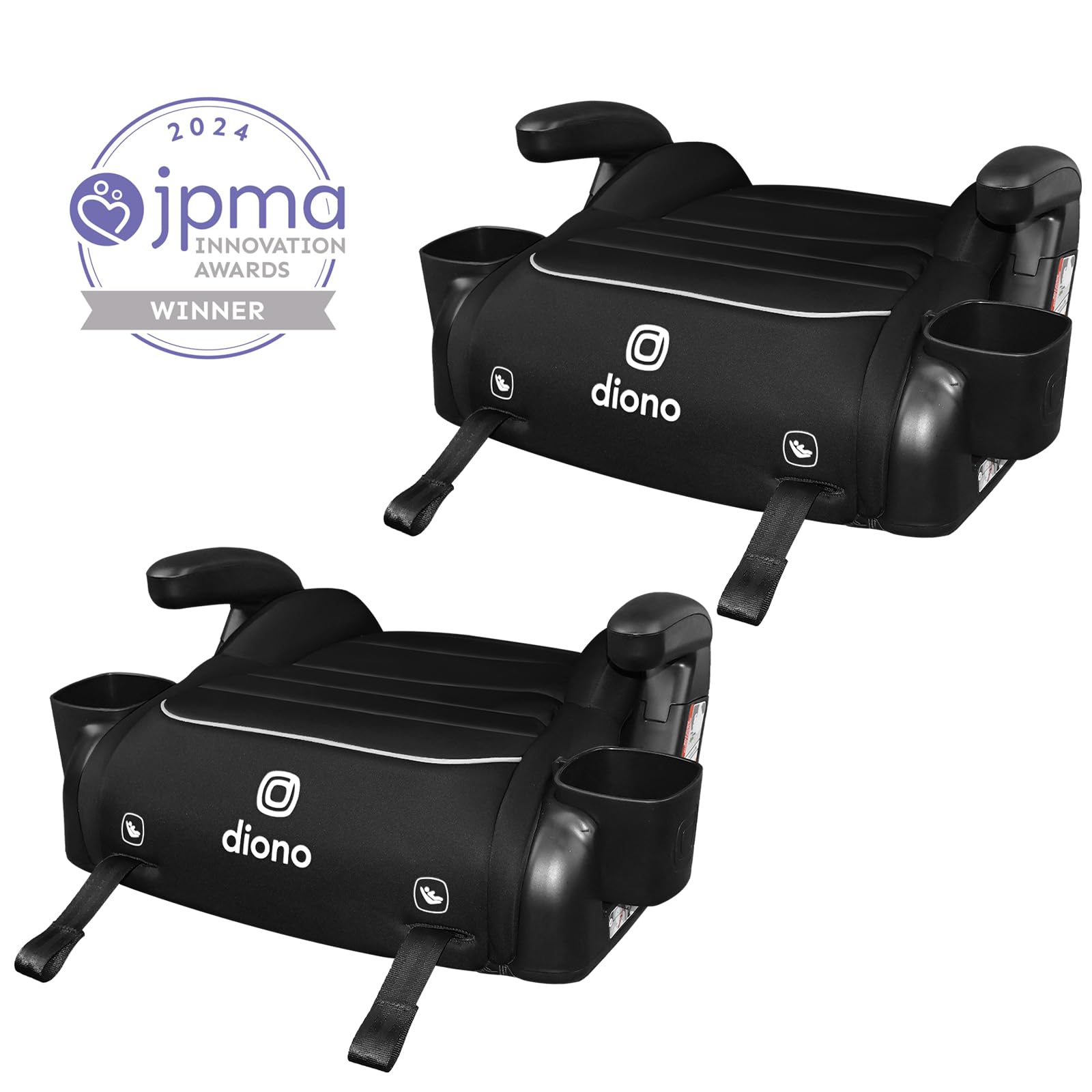 Diono Connect3 RXT Lot de 2 rehausseurs dos nu Slim Fit 3 à travers dans de nombreuses berlines et SUV de taille moyenne, pour enfants de 18 à 54,4 kg, légers avec connecteurs de verrouillage, Black