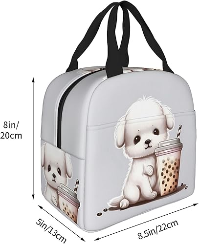 Miniatura 5 de Worihut Bolsa de almuerzo térmica térmica congelable con diseño de perrito y té con leche, lonchera Bento impermeable, para mujeres y hombres, para