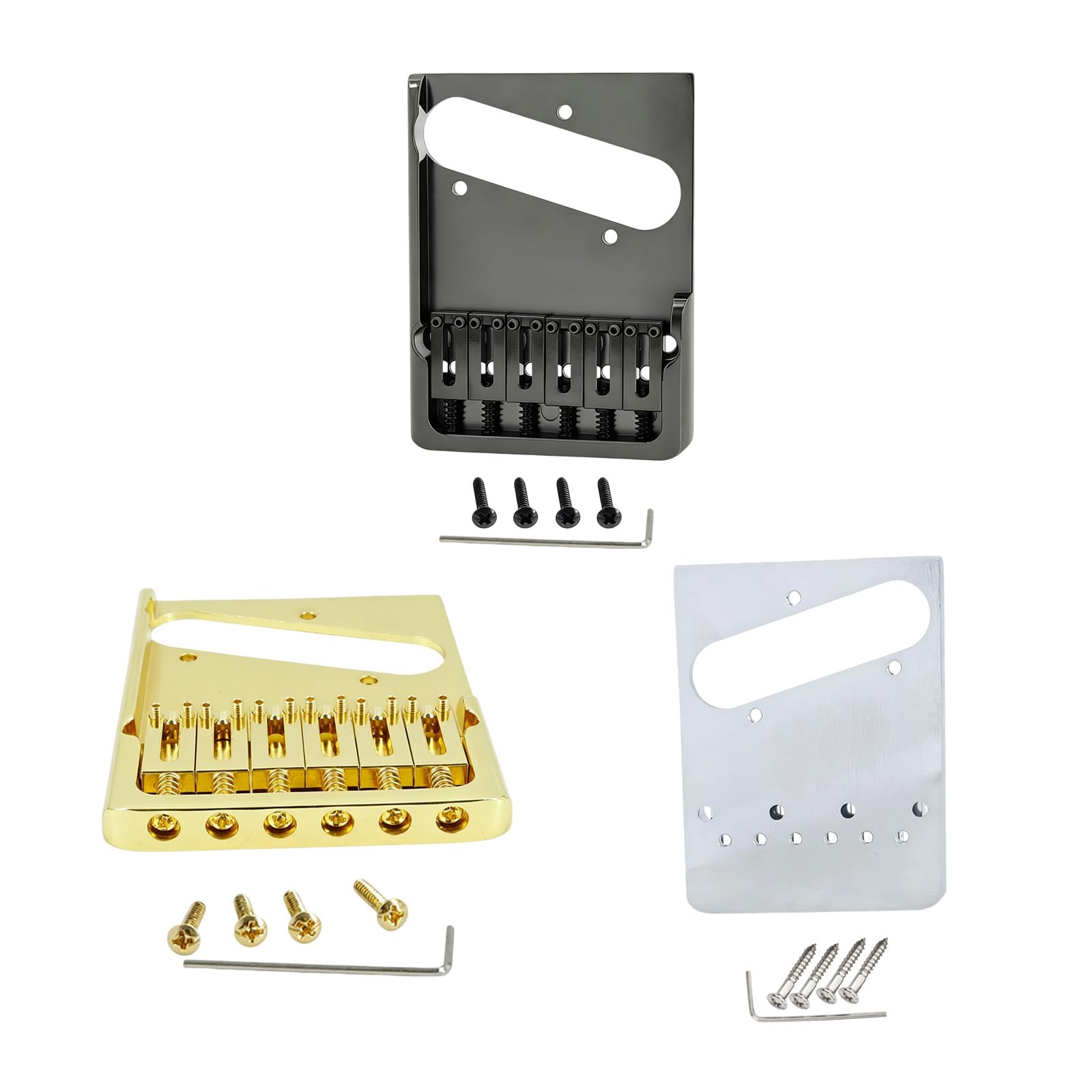 Puente de guitarra de 6 cuerdas de latón con 6 sillines, placa lateral elevada con corte de pastilla, tornillos y llave para configuración de reparación