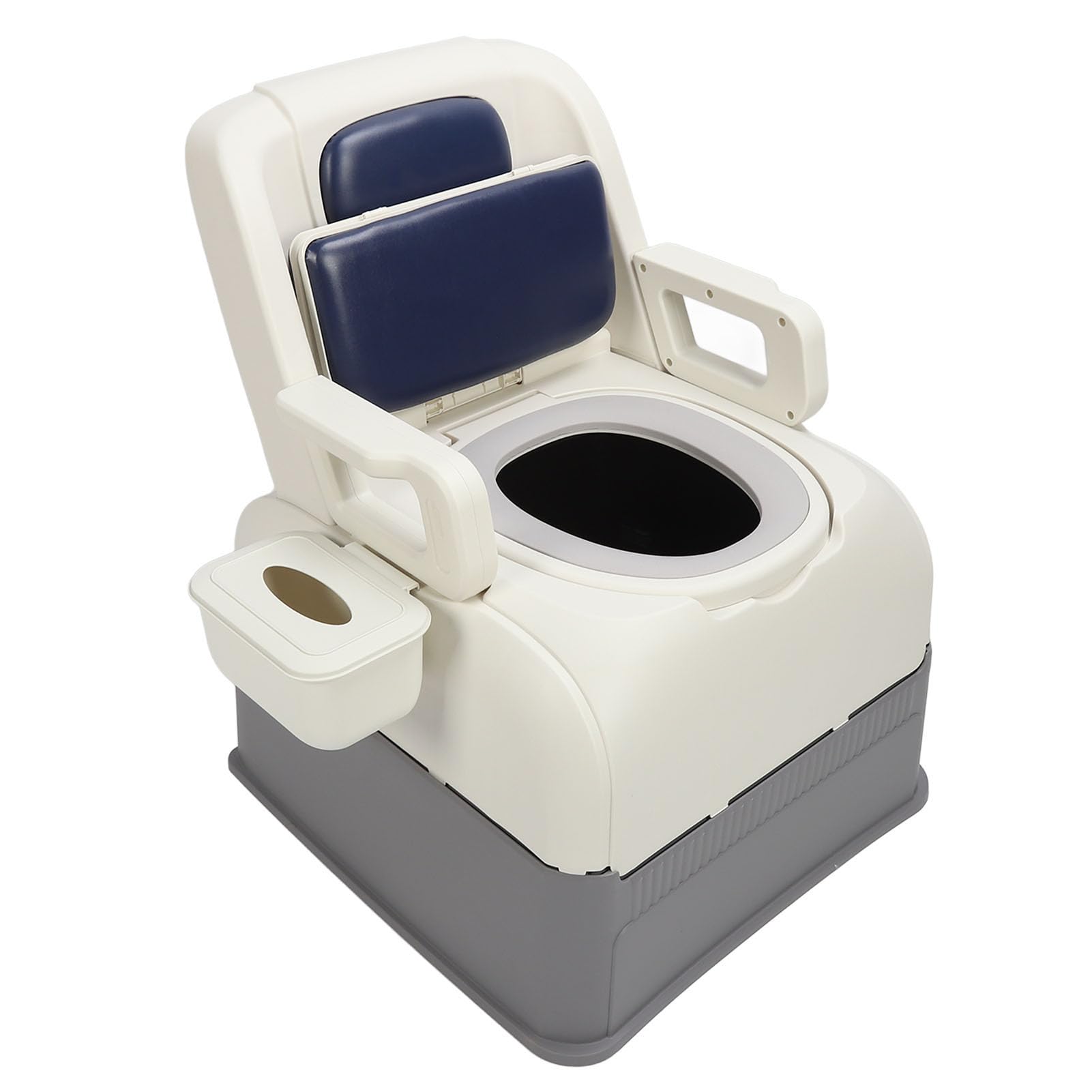 Bedside Commode with Arms, Odor Sealing, Wide Seat, Load Bearing, PU Leather Backrest, Side Basket Design, for Elderly, Pregnant Women