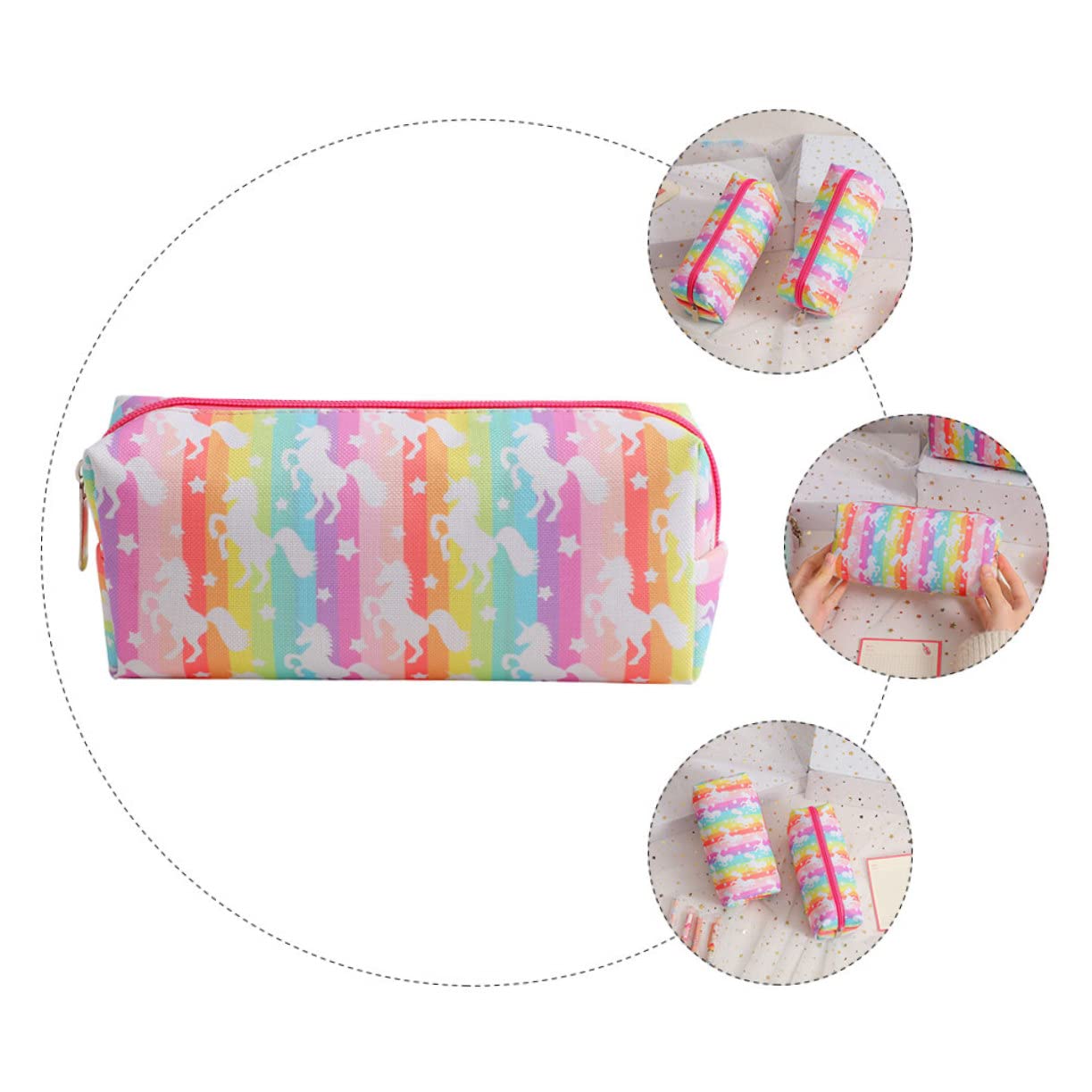 SHINEOFI 5piezas Estuche para Lápices De Dibujos Animados Gran Capacidad Bolso para Bolígrafos Portátil y Organizador De Útiles Escolares Diseño De Unicornio y Colores para Estudiantes