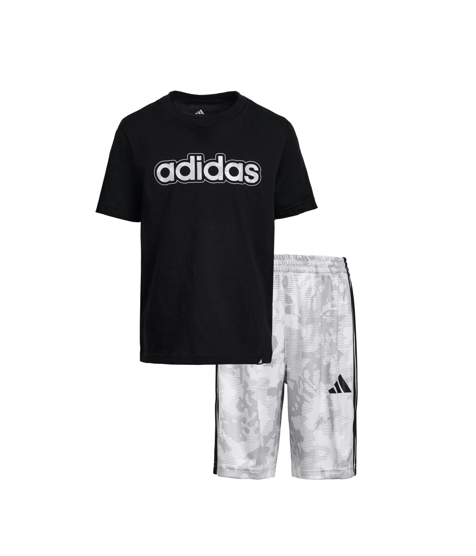 Zweiteiliges kurzärmeliges bedrucktes "Camo"-Shorts, passendes Set, Schwarz, 3T