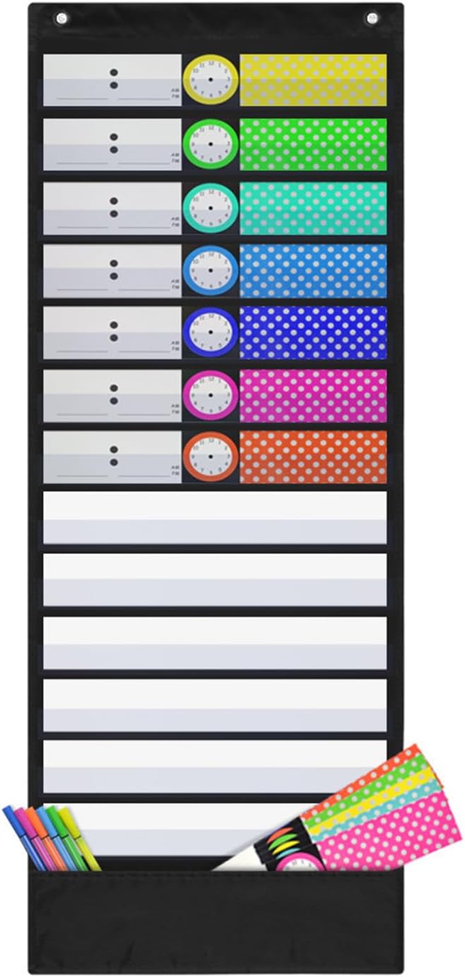 Daily Schedule Pocket Chart, Classroom Pocket Charts With 18 Double-Sided Reusable Cards, Teaching Scheduling Daily Schedule Chart For Classroom Office Home