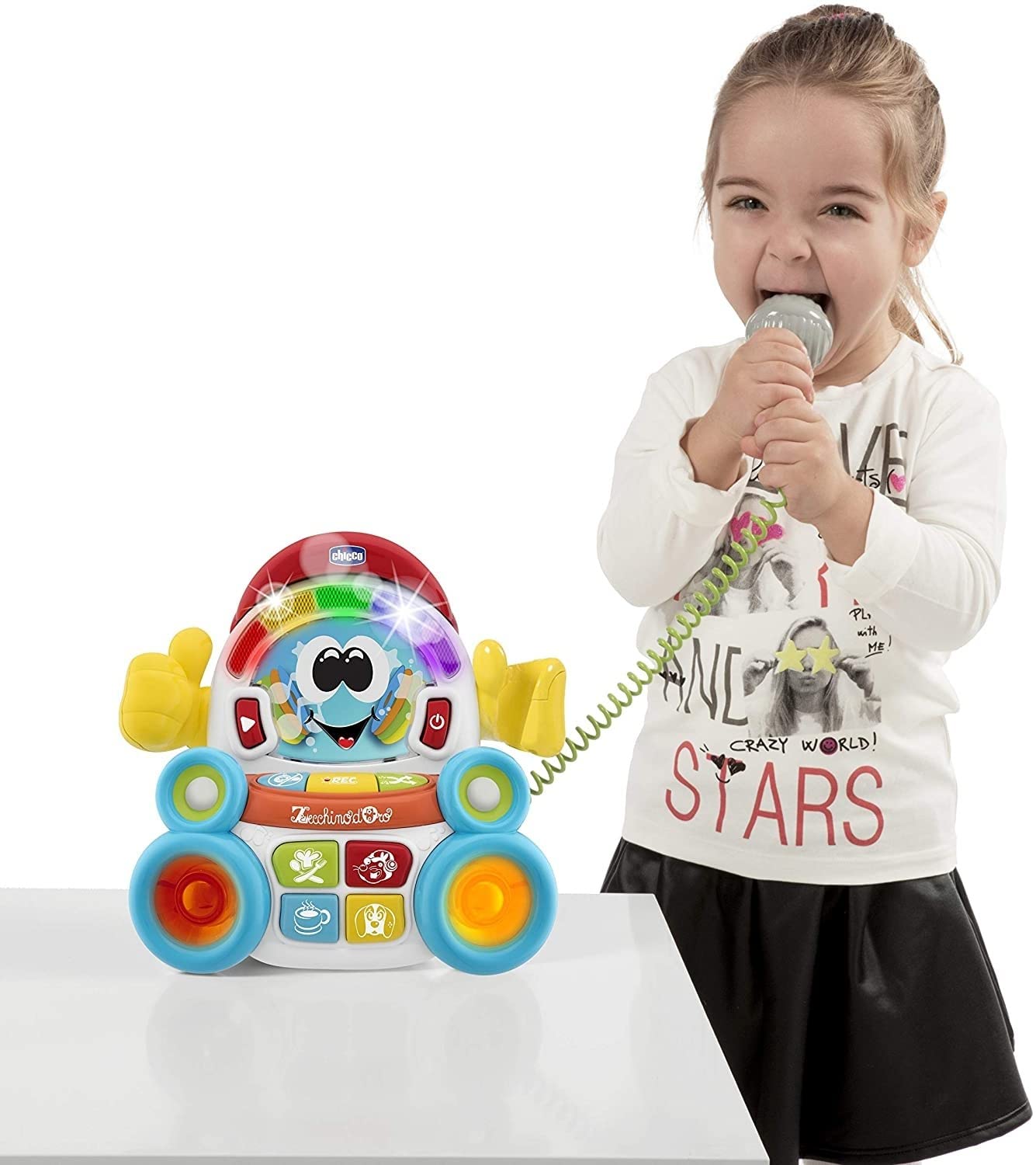 Chicco - Songy Il Cantante, Gioco Musicale Elettronico con Microfono, 3 Modaità di Gioco, Disco Radio, Registra Una Canzone, Karaoke, 3-6 Anni, Multicolore