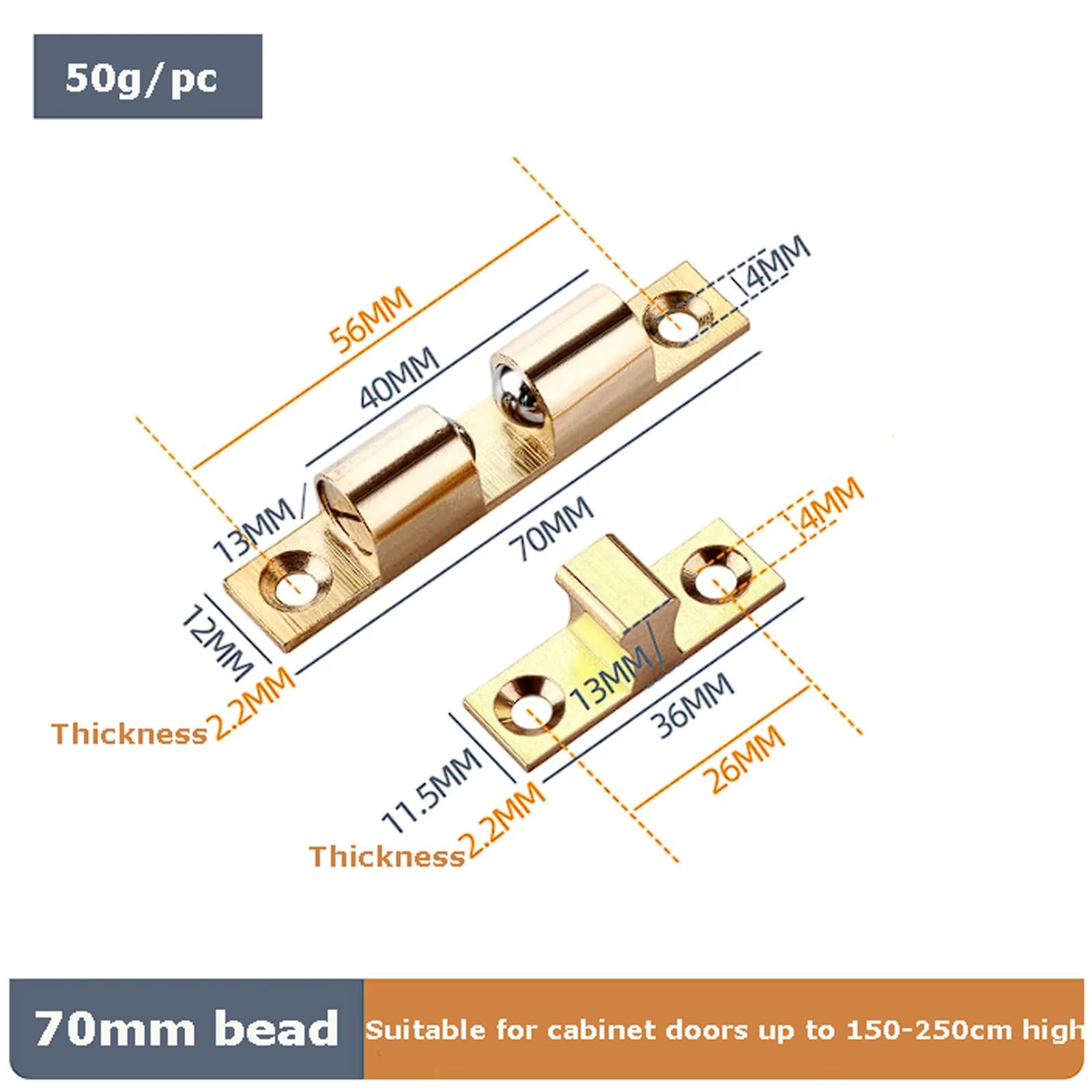 9 Stk. Kugelschnäpper aus Kupfer, Kugeldruckriegel für Schränke, Rollenriegel für Möbeltüren, vernickelt(70mm)
