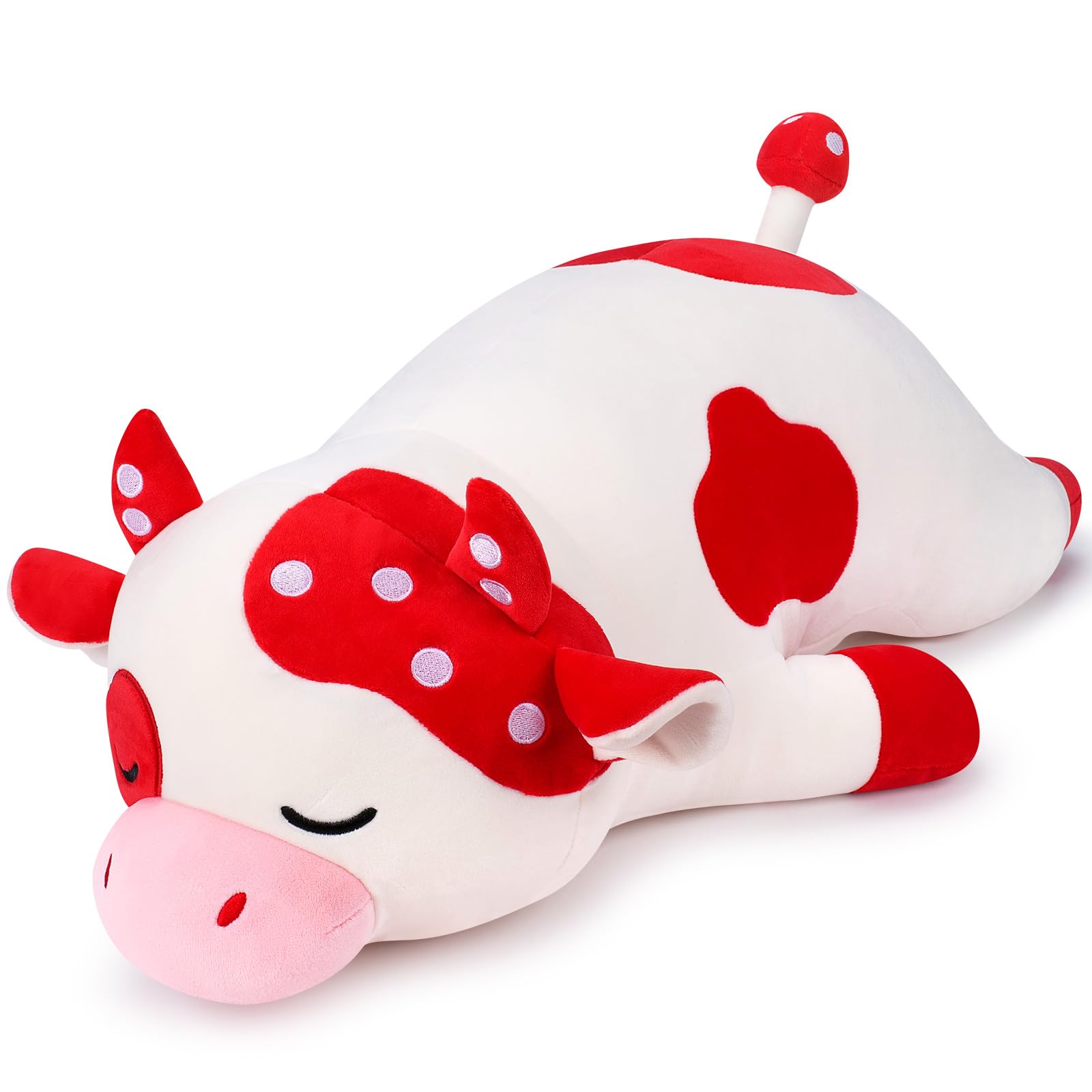 29.9 inch Large Plush Dairy Cow Plushies Soft Toy Stuffed Mushroom Cow Stuffed Animal Mushroom Plush Pillow Cuddly Toy Hugging Pillow for Unisex, Simulation Animal Cushion Doll Cute Decor