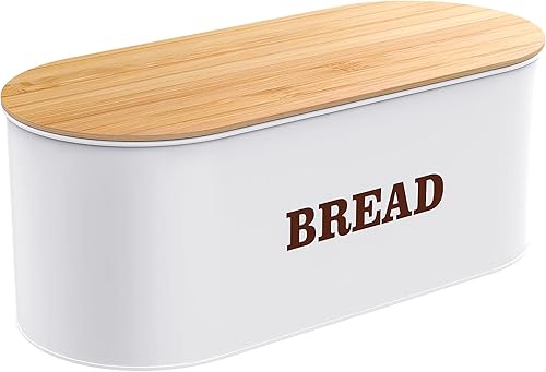 Cabilock Panera para encimera de cocina, extra grande, de metal, con tapa de bambú, con capacidad para más de 2 panes de almacenamiento para
