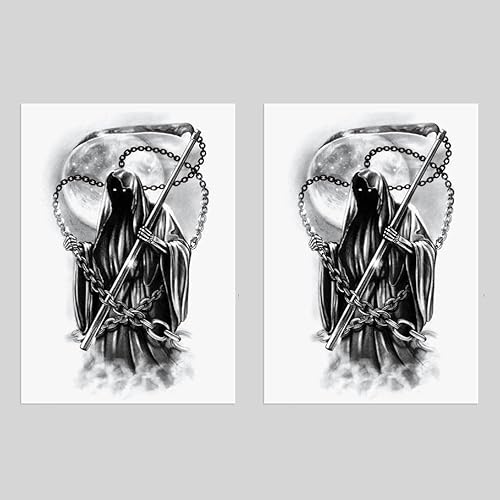 Miniatura 3 de 2 hojas de pierna de brazo impermeable falso tatuaje temporal etiqueta de la vieja escuela muerte