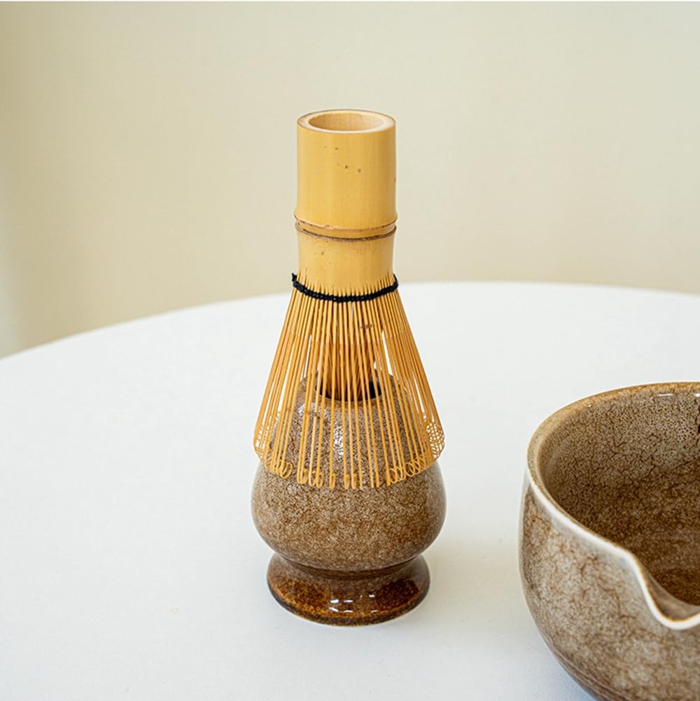 Juego de 8 batidores de matcha con caja de regalo blanca, juego de kit de ceremonia de té tradicional japonés, juego de cuencos rectos de cerámica para cambiar el horno, para amantes del té verde