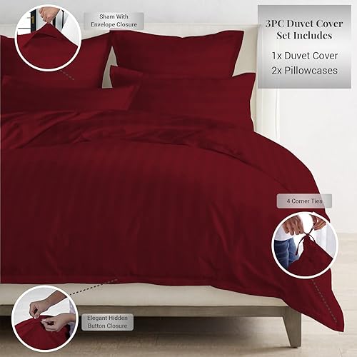 Miniatura 7 de Pizuna Juego de funda de edredón de algodón tamaño Queen, 300 hilos de tejido de satén de algodón de fibra larga con cierre de botón (funda de
