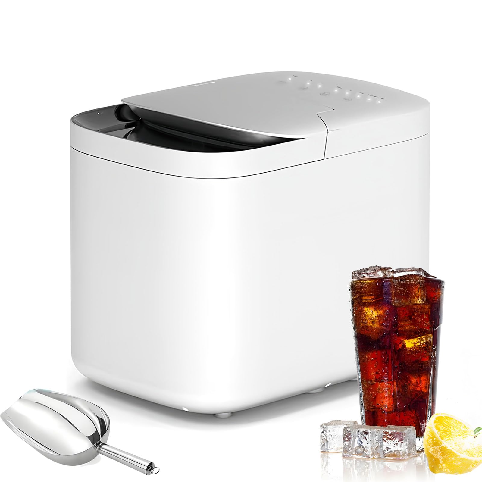 Macchina per cubetti di ghiaccio, portatile da banco con funzione autopulente, sterilizzazione UV e controllo Wi-Fi, indicatore di ghiaccio pieno, capacità 15 kg/24 ore per casa, cucina, bar e ca