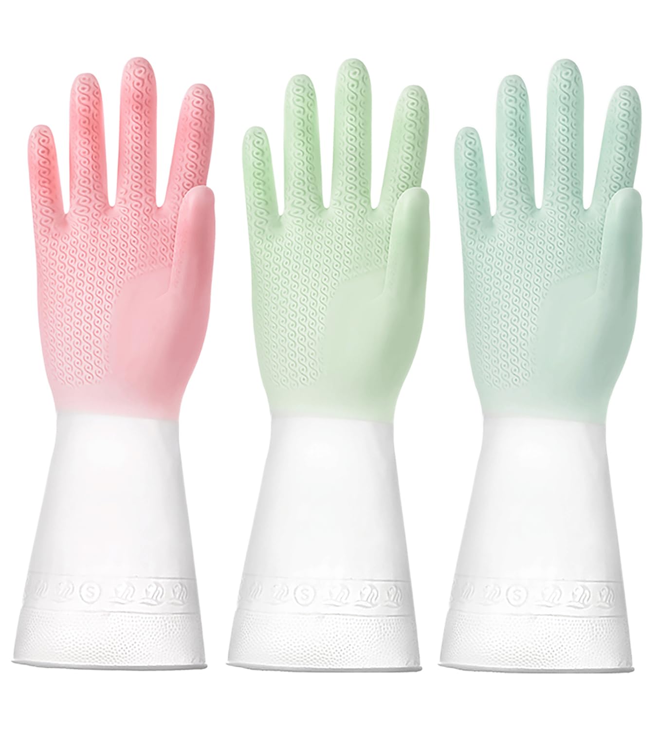FJ-Manmiao 3 Pairs Cleaning Gloves for Dishwashing and Kitchen, Waterproof, Reusable (Large)