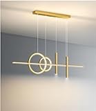 Generic 5 Lights LED Island Light, 39.4 Inch Creative Island Light with Remote Control & Infinitely Dimmable Hanging Light, Geometric Linear Pendant Light for Dining Room, All Gold, DD050702