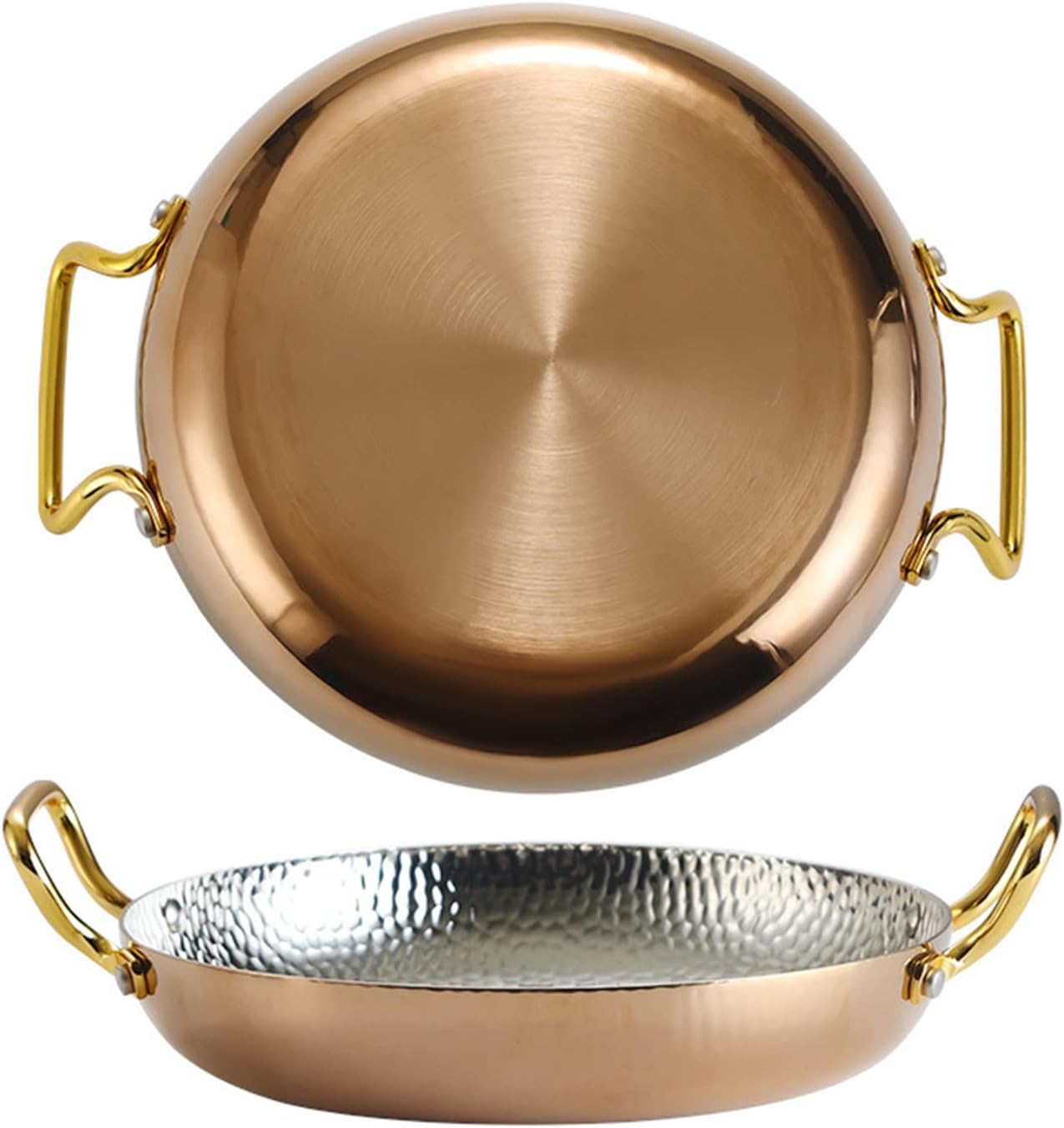 Hand Hammered Stainless Steel Skillet, Non Stick Sish Paella, Seafood Cooking Cookware for Home Kitchen Restaurant Camping and Outdoor Cooking,Rose Gold,32cm,32cm