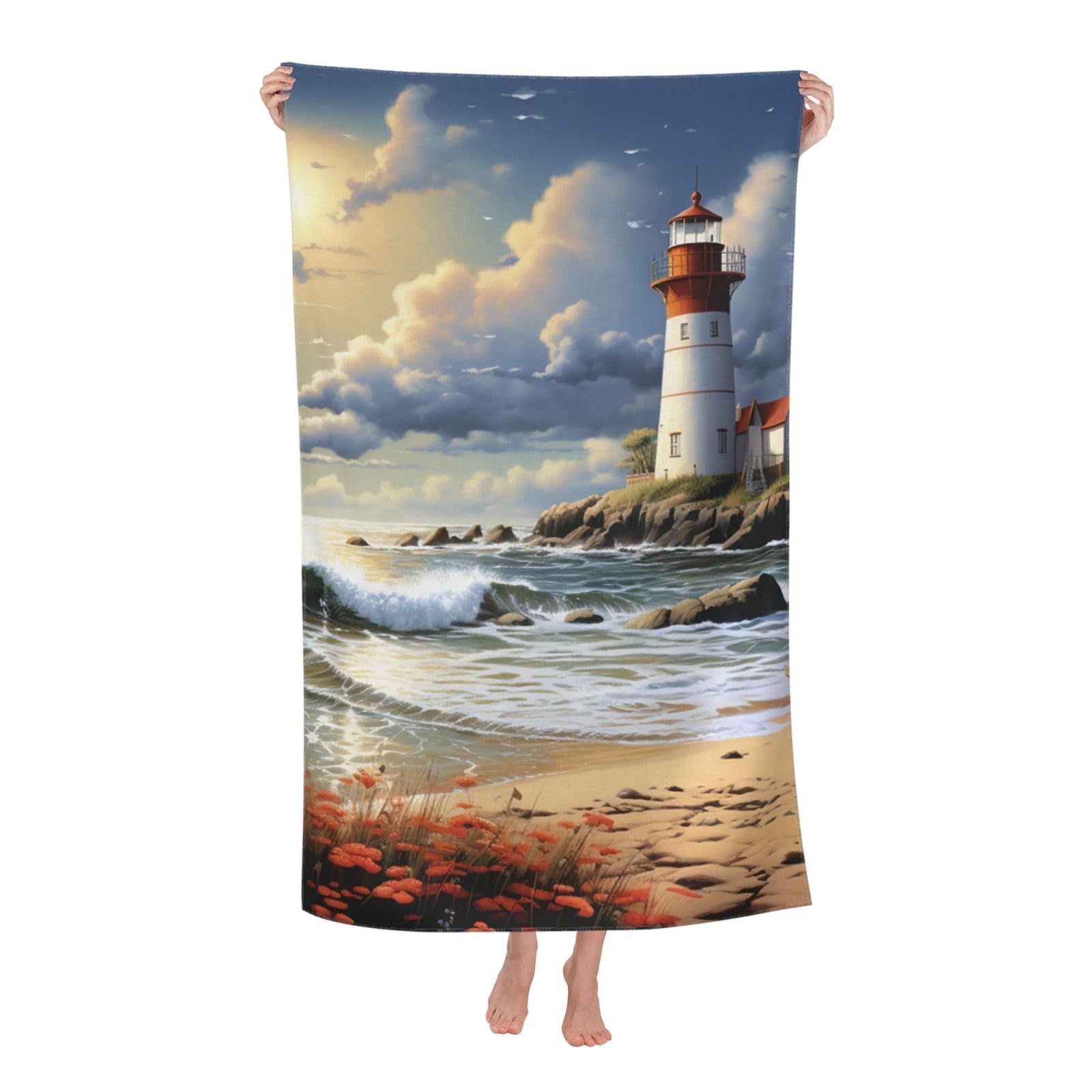 Serviette de plage légère phare de la mer grand drap de bain pour la piscine