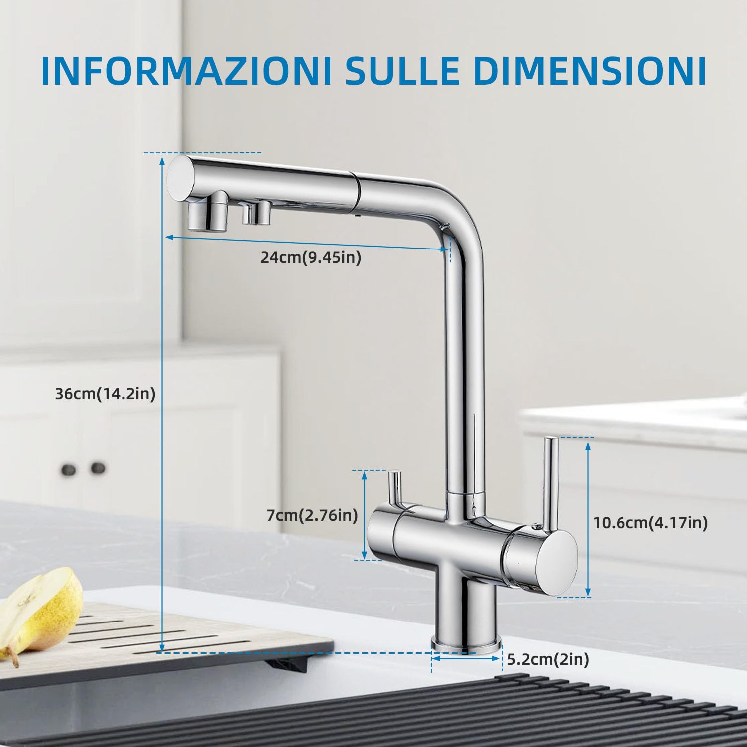 Rubinetto Cucina 3 Vie,rubinetto miscelatore girevole a 360°,Miscelatore per Lavello Con Beccuccio Flessibile, Rubinetto per Lavello Da Cucina per Acqua Fredda e Calda e Filtr