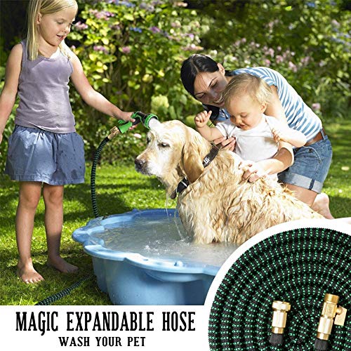 Dehnbarer Gartenschlauch, leicht, Gummischlauch für Bewässerung, knickfrei, flexibler Kunststoff-Wasserschlauch, ideal für Gartenarbeit und Außenbereich, 7,6 m, 30 m
