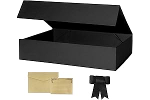 Black Collapsible Shirt Giftbox Box Large 13.8x10.5x3 Inch with Lids, Cards, Ribbons, for Gift Wrapping