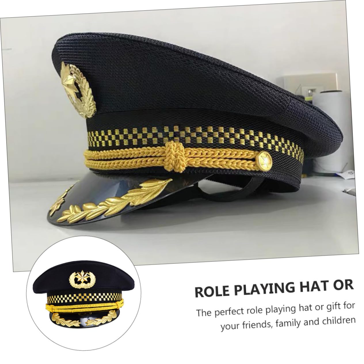 NOLITOY Airline Pilot Captain Cap Security Big Brimmed Hat Cosplay Party Hat Comfortable Stylish for Role-playing