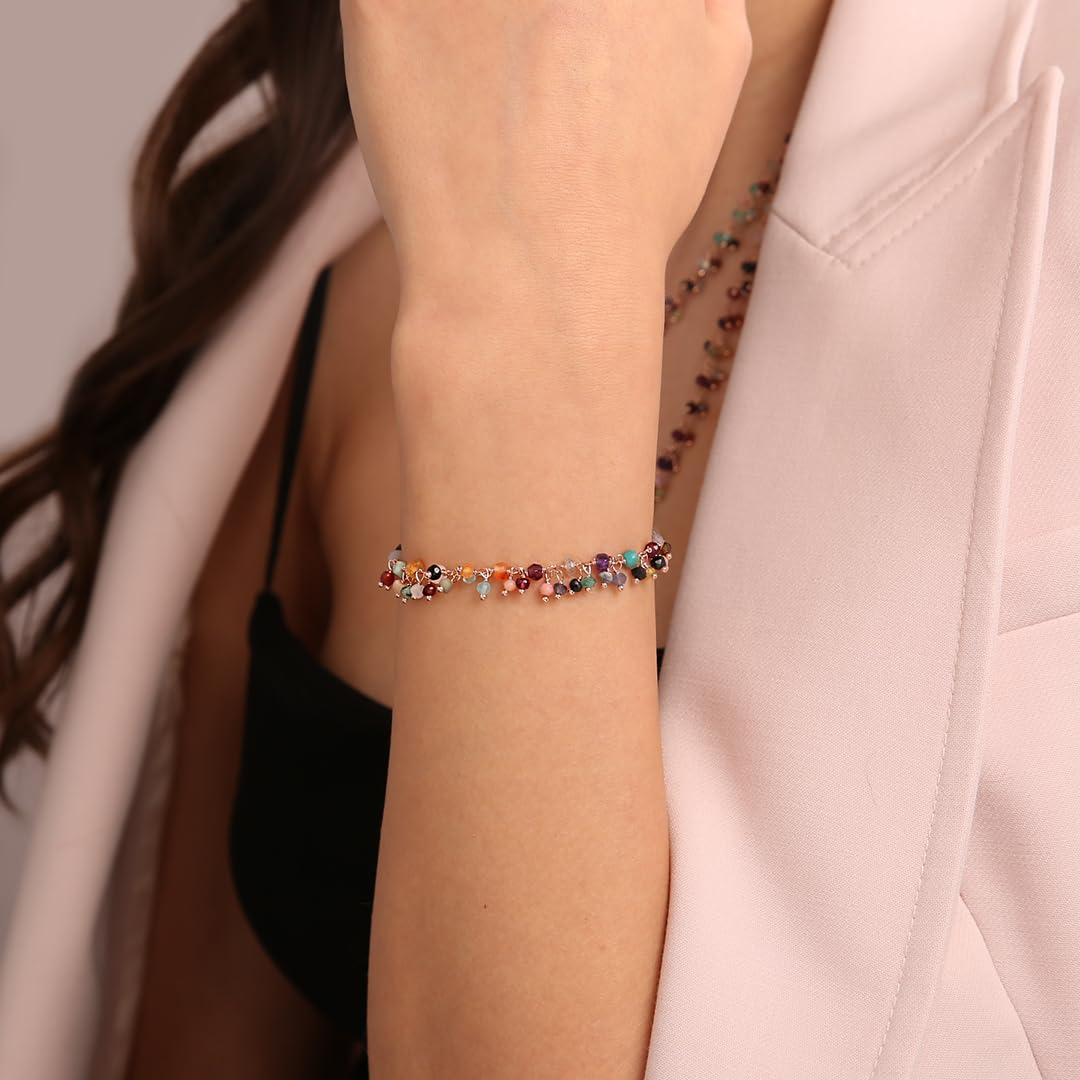 BRONZALLURE Bracciale Donna placcato Oro 18k – Bracciale con Charms in Quarzo Multicolore – Gioielli Made in Italy – Braccialetto Idea Regalo Compleanni, Anniversari, Festa Donna, Festa Mamma