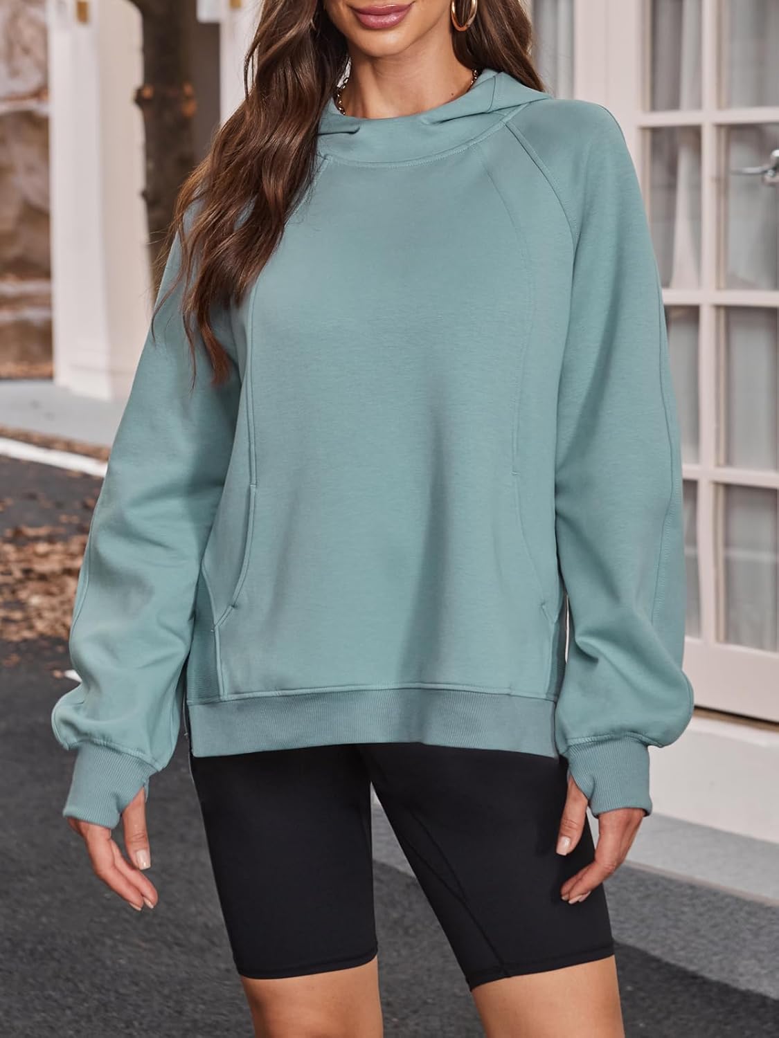 DJT Womens Hoodies Funnel Neck Long Sleeve Side Slit Pullover Sweatshirts with Pocket 2025 Fall Fashion Outfits - Image 3