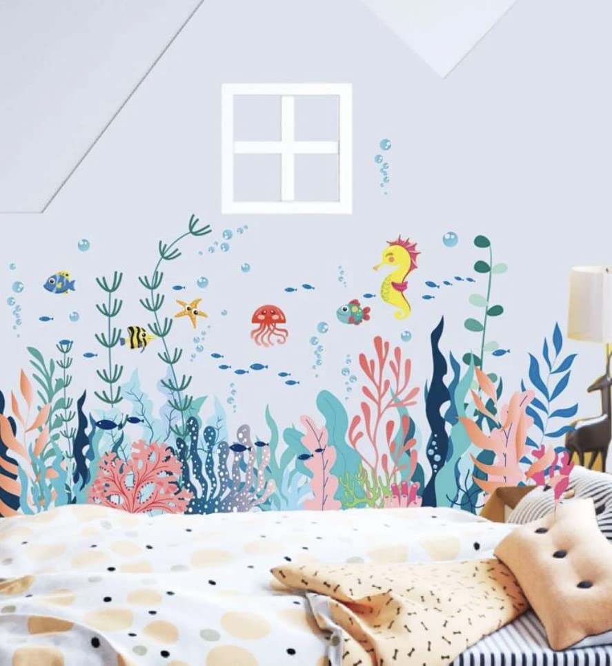 Seaweed World Wall Stickers DIY Seaplants Fish Wall Decals for House Kids Rooms Baby Bedroom Bathroom Decoration - Image 3