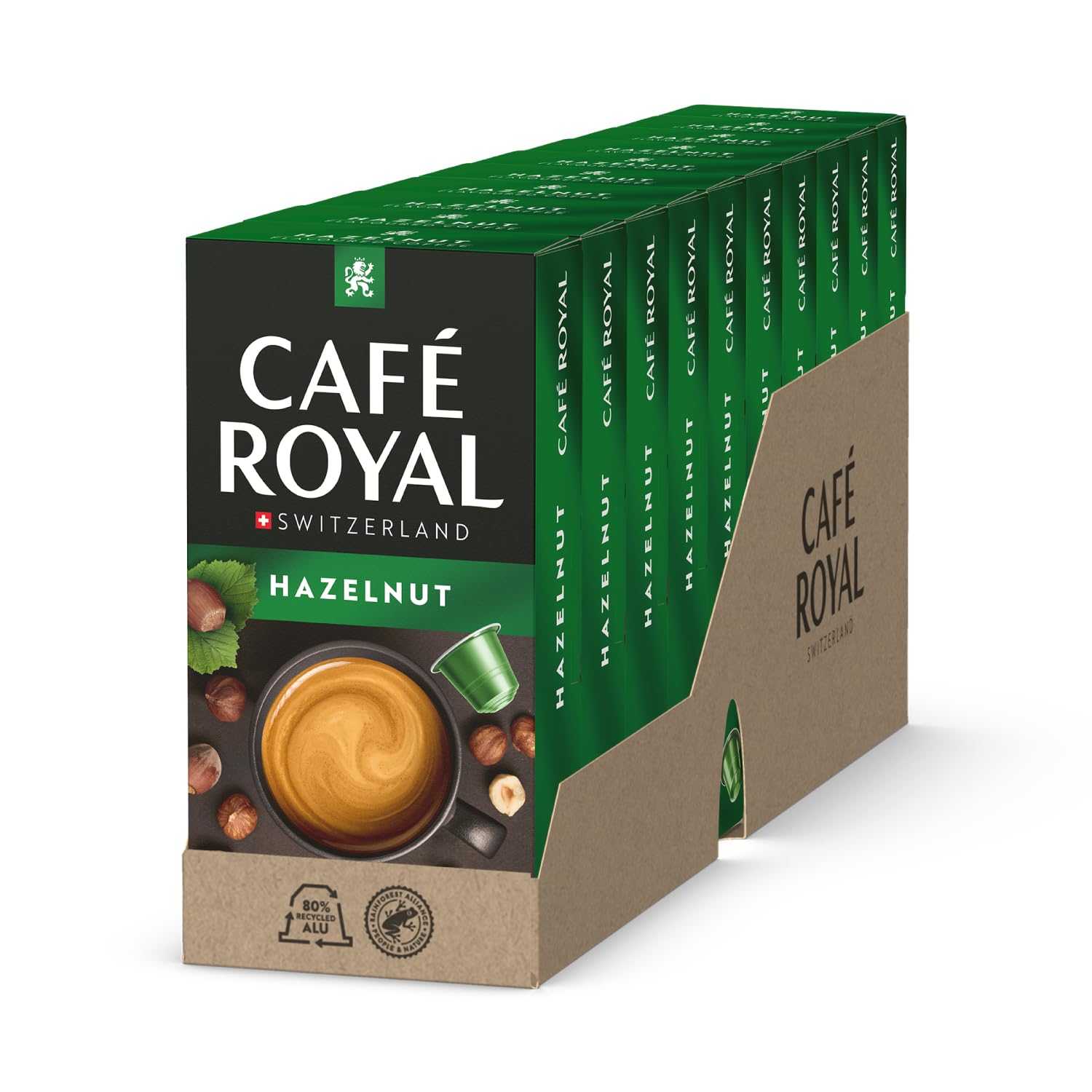 Café Royal Hazelnut Flavoured 100 kapsułek do ekspresu do kawy Nespresso, intensywność 4/10, certyfikat UTZ, kapsułki z aluminium