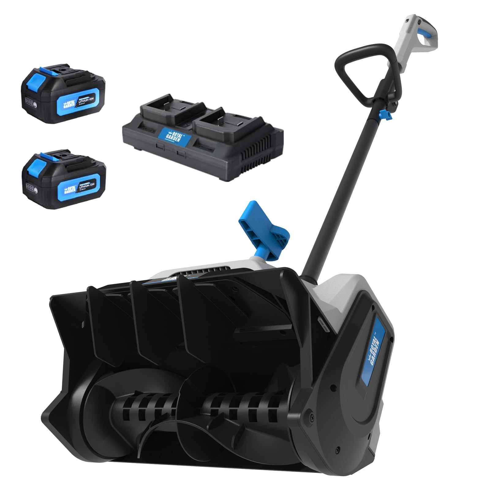 ROYAL GARDEN Cordless Snow Shovel, 40V 16” Brushless Snow Blower with Directional Plate (2 * 20V 4.0Ah Battery & Dual Charger Included)