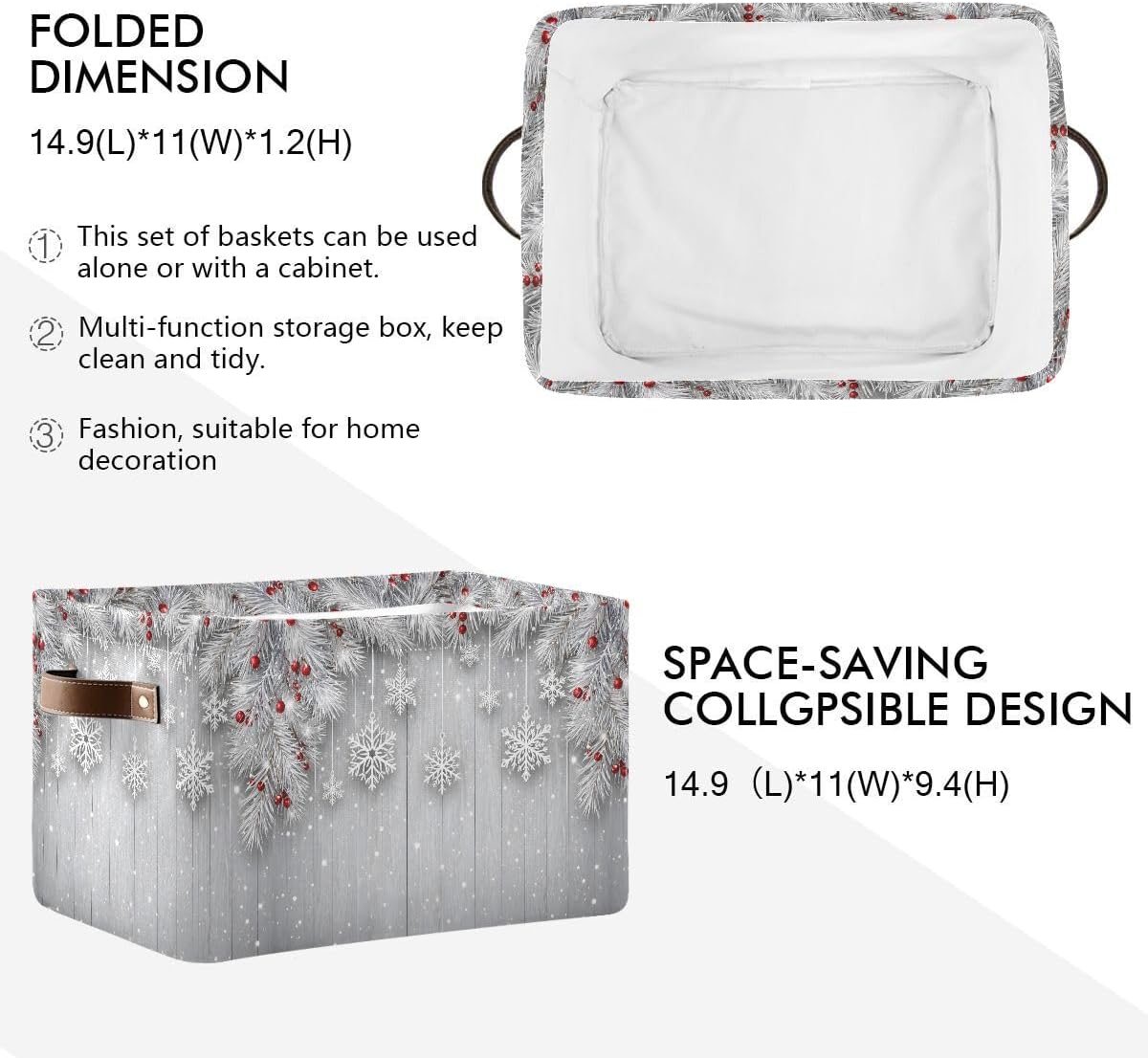 Bolaz Foldable Storage Basket, Cube Organizer Bins Silver Christmas Tree Snowflake Cube Bag Dual Handles for Closet Shelf image 3
