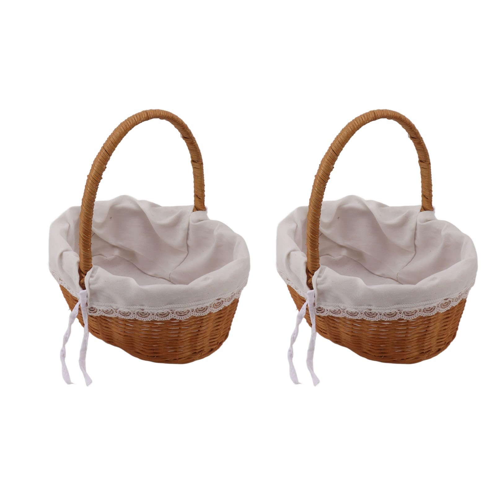 RXMORI 2PCS Rattan Flower Baskets with Handle,Storage Basket Empty Wicker Picnic Basket with Plastic Insert, Easter Basket Wedding Flower Girl Baskets for Home Party Decor