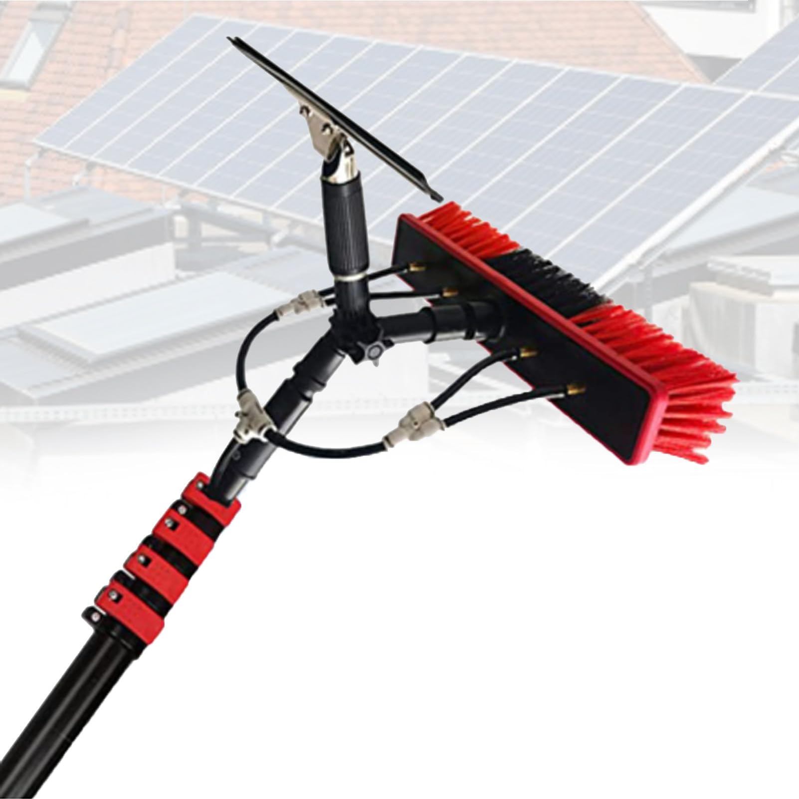 DUANHOZ Telescopic Glass Cleaning Brush, Water Fed Window Cleaner Kit with Squeegee, 35cm Brush Head, 10.8m Pole for Conservatory Roof Cleaning