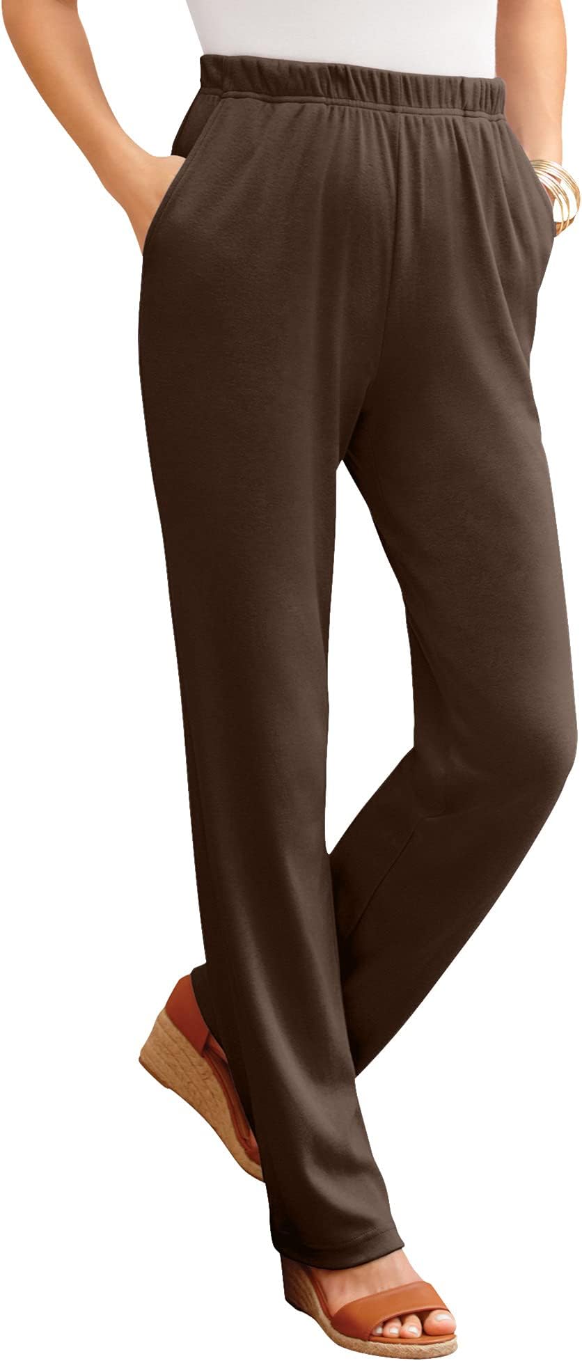 Roaman'sWomen's Plus Size Straight-Leg Soft Knit Pant Pull On Elastic Waist