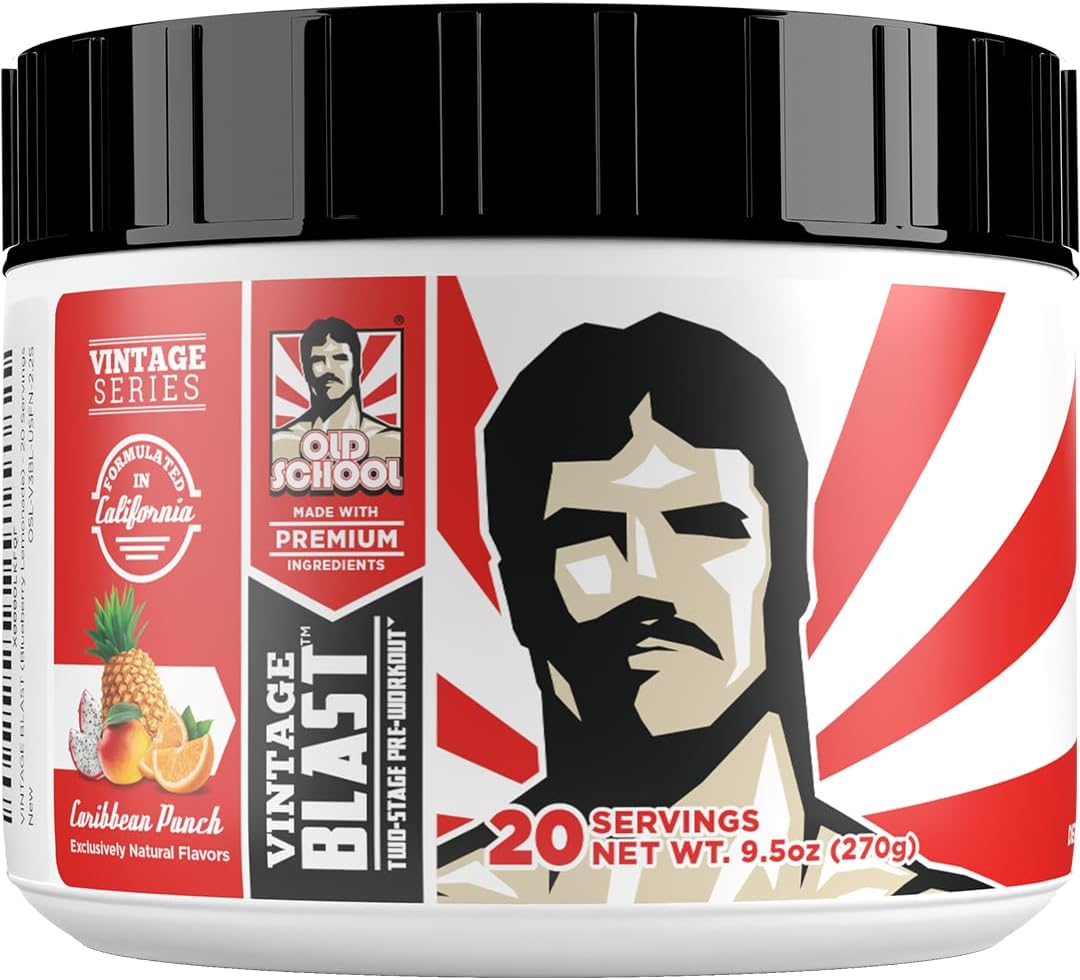 - Old School Labs Ultimate 2 Stage Pre Workout for Explosive Energy, Massive Pumps & Focus - Preworkout for Men & Women - Natural Pre Workout Powder with Amino Acids, 250mg Caffeine, Caribbean Punch