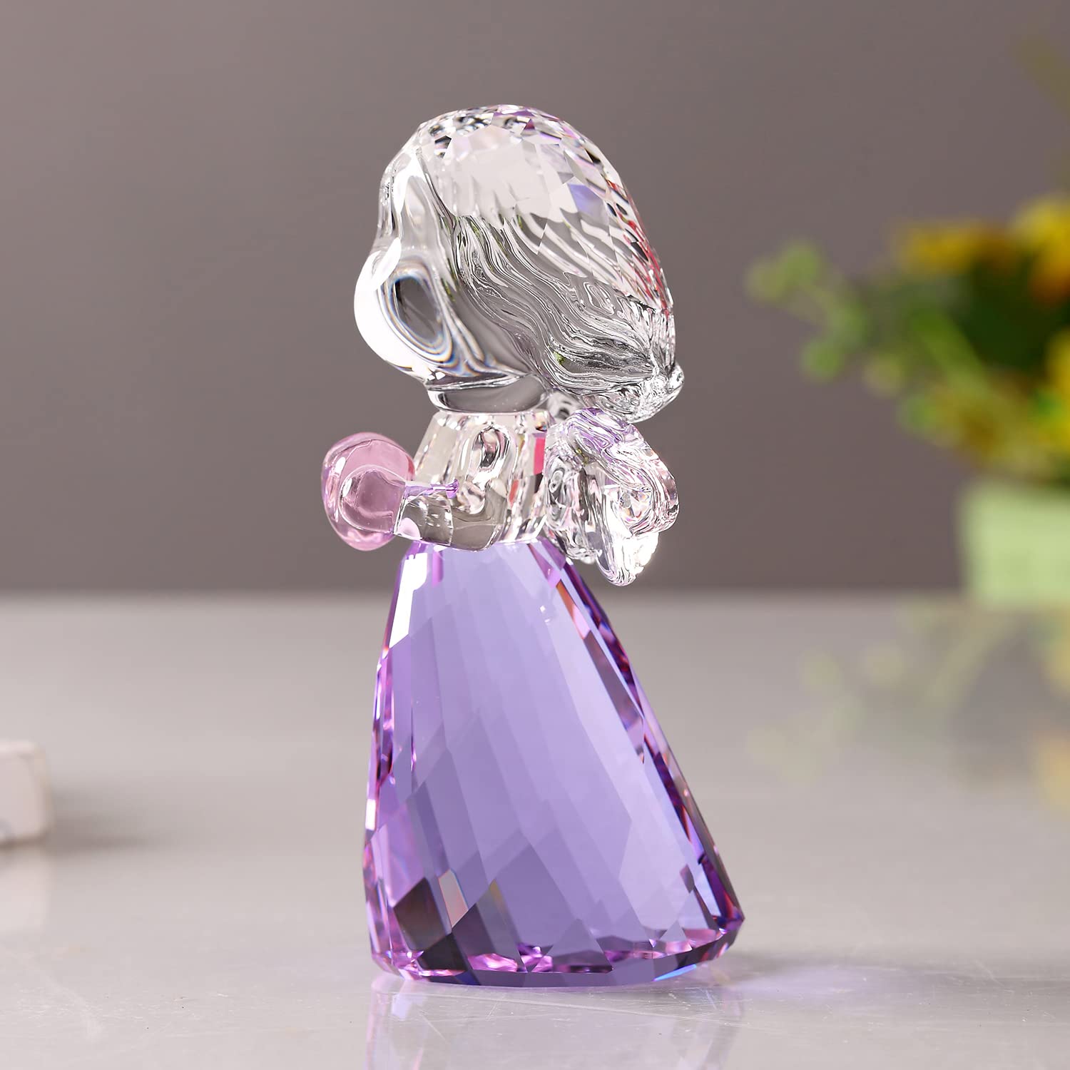 Dojoz Purple Crystal Little Angel Christmas Birthday Gifts Cherub Figurine Paperweight Decor Ornaments Art Collecible (Purple)