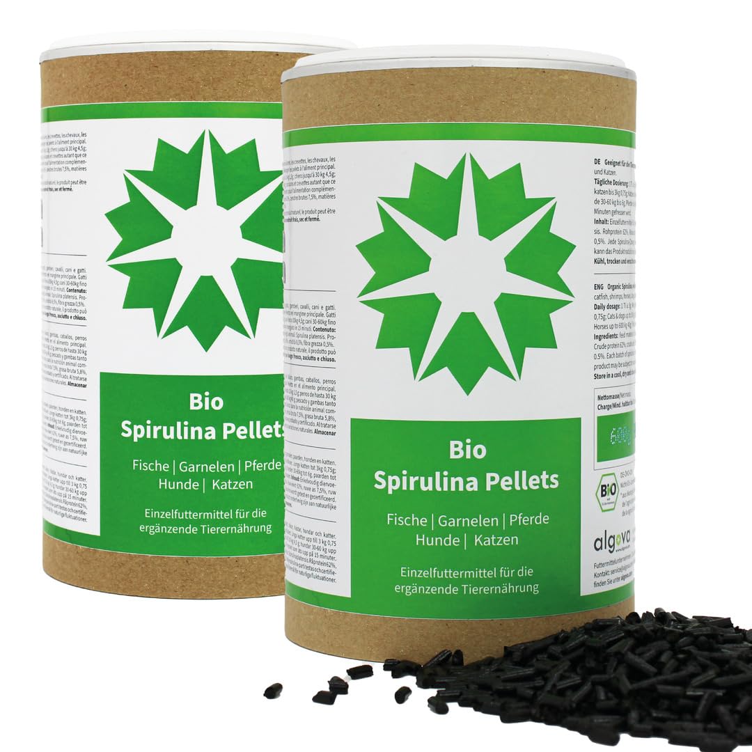 Spirulina Pellet naturalna karma dla ryb ozdobnych, woda morska i słodka, krewetki, sumy, koi, konie, psy, koty, wysoka zawartość karotenoidów, witaminy i minerały Barf (4 mm, 1,2 kg)
