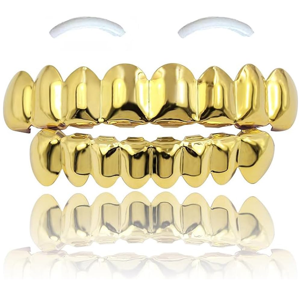 SSyang Hip Hop Dental Grills for Mouth Braces Decoration, one size, copper, Copper, Golden 222, as the picture shows