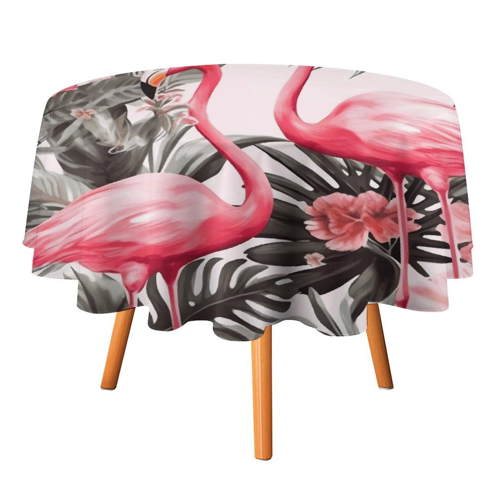 Nappe ronde polyester imprimé flamant rose 178x178cm
