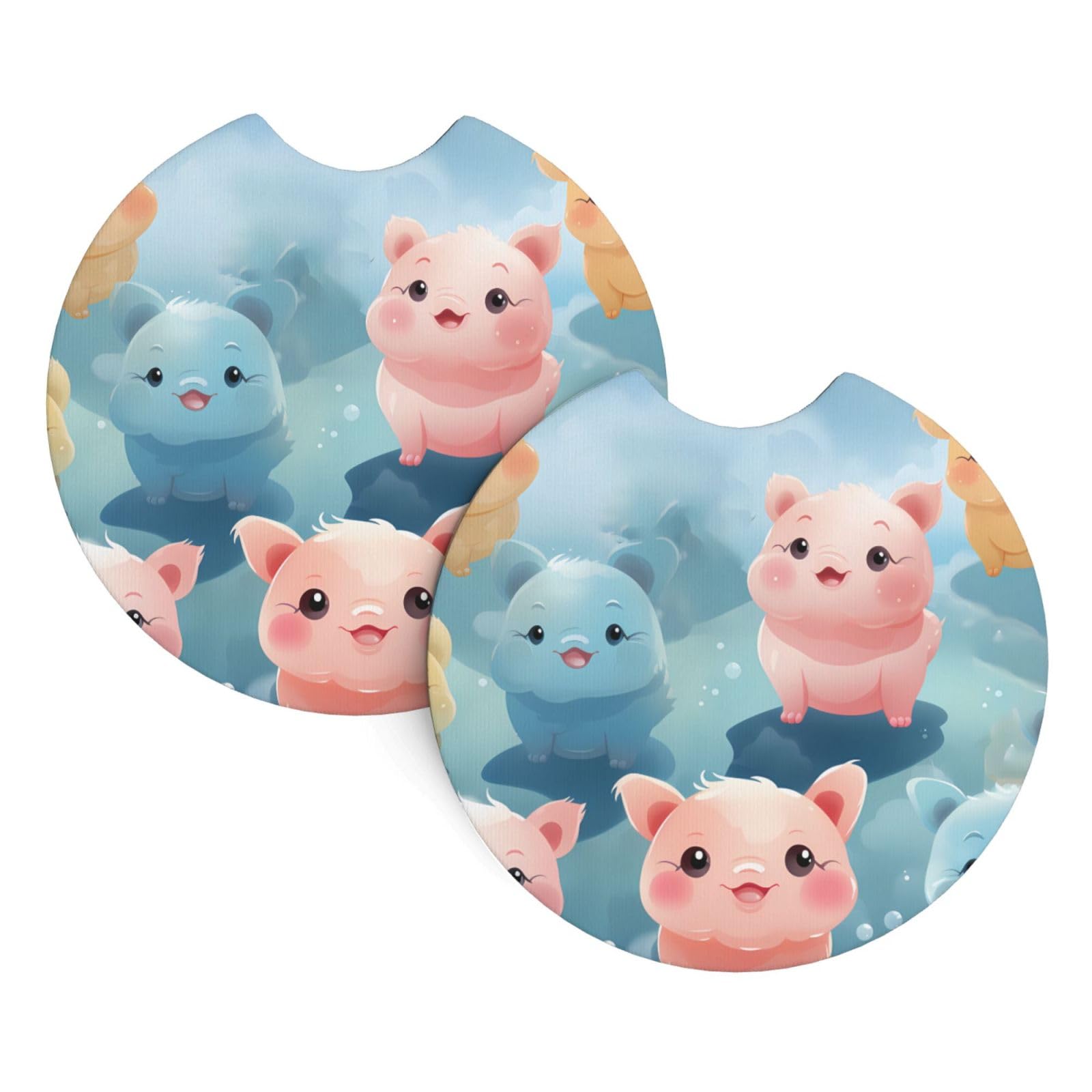 2 Pack Car Coaster for Cup Holders Smiling Car Cup Coaster 2.7" Neoprene Non-Slip Automotive Cup Mat Universal Auto Car Interior Accessories for Women Men Cup Pad