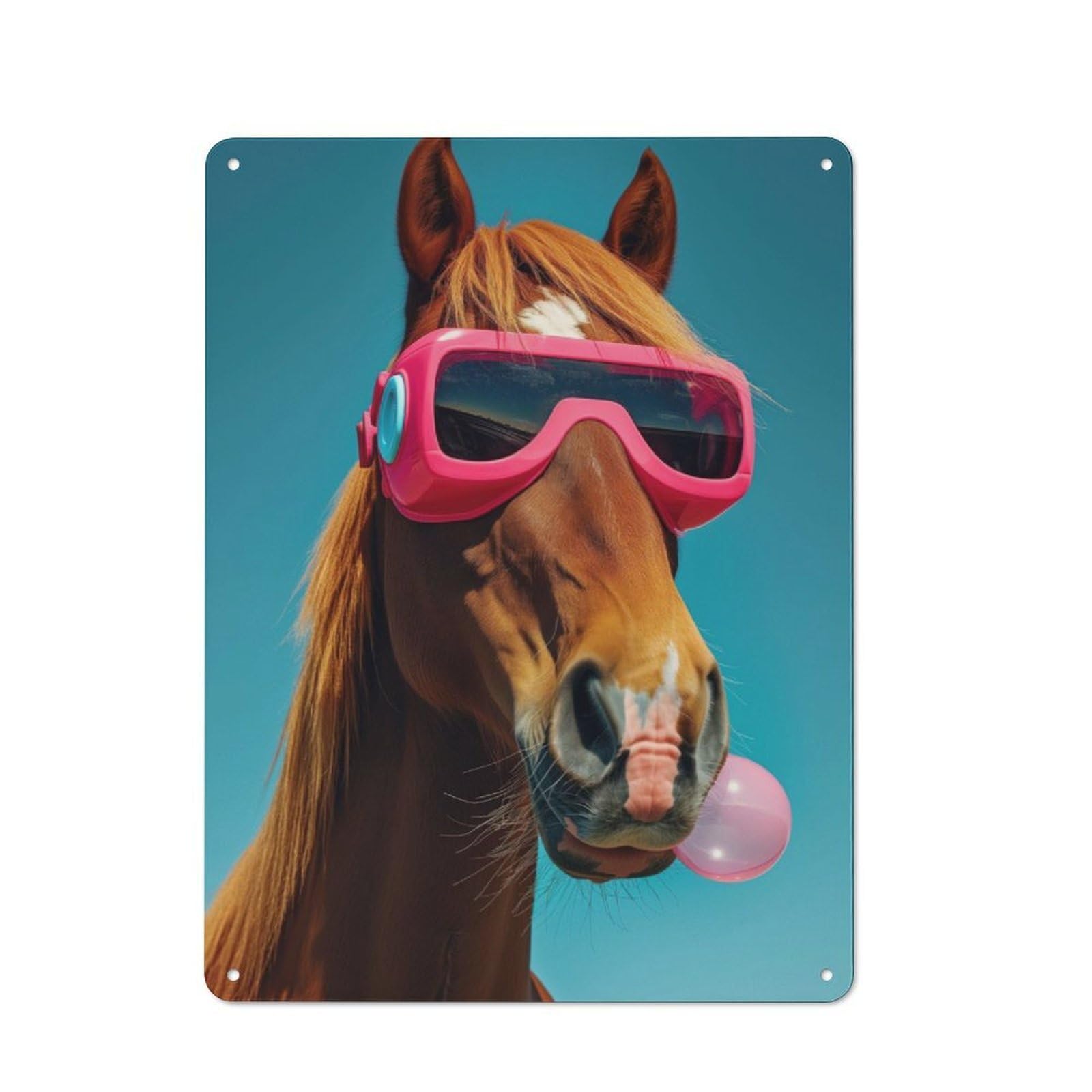 Junmoney Horse Bubblegum Vintage Metal Plaque 40X30cm For Home Office Or Studio, Seasonal Metal Wall Decor For Winter Interiors