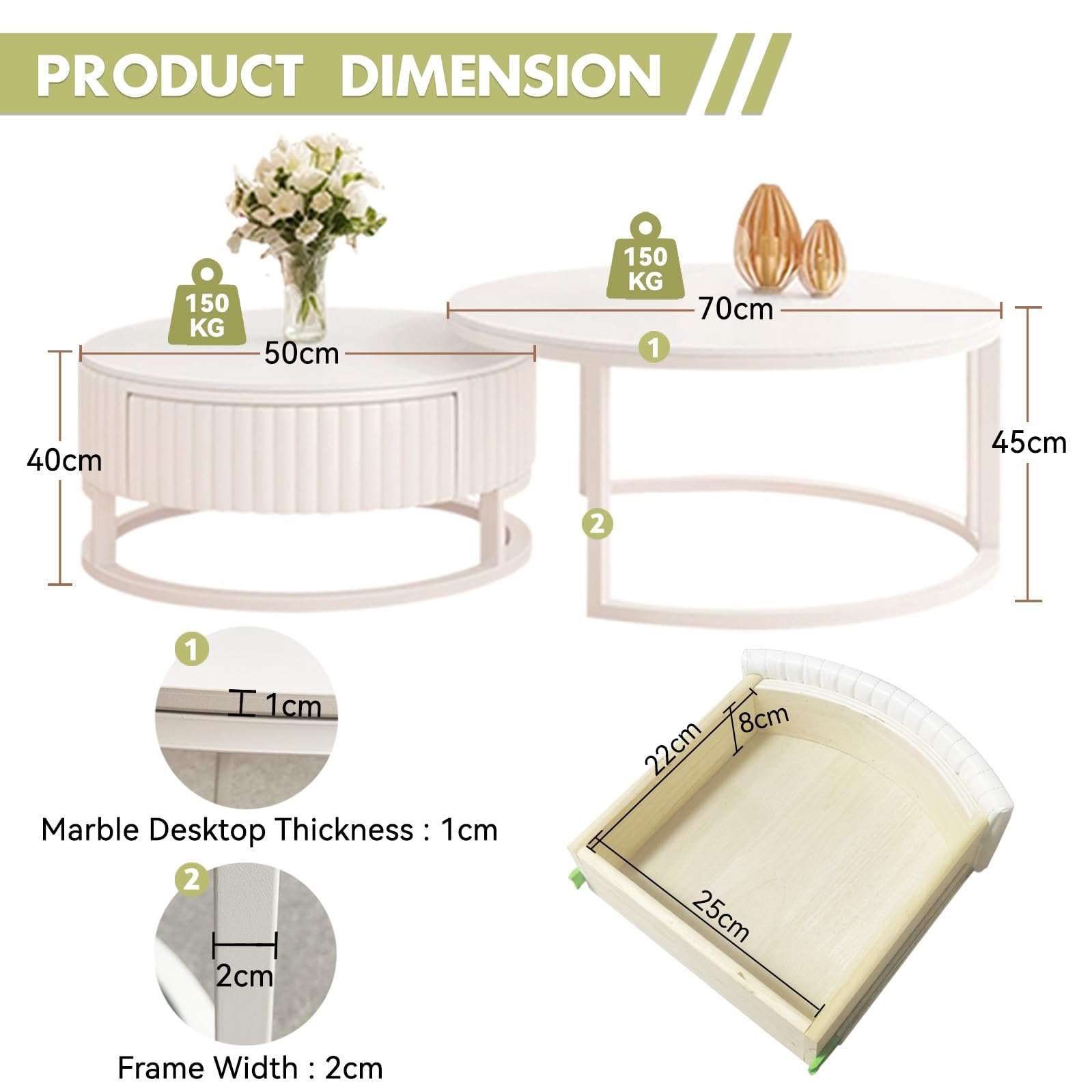 Marmor Couchtisch Rund Weiss Mit Stauraum Runder Couchtisch Weiß 2er Set 50+70cm Wohnzimmertisch Modern Mit Holz Schublade Satztische Fürs Wohnzimmer Tisch Ausziehbar Couchtische