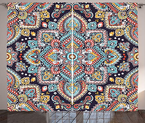 🔥 Crazy Deals Ambesonne Ethnic Curtains, Bohemian Style of a Motif Inspired by Vintage and Oriental Theme Traditional Graphic Design of Artwork, Living Room Bedroom Window Drapes 2 Panel Set, 108" X 63", Navy Teal