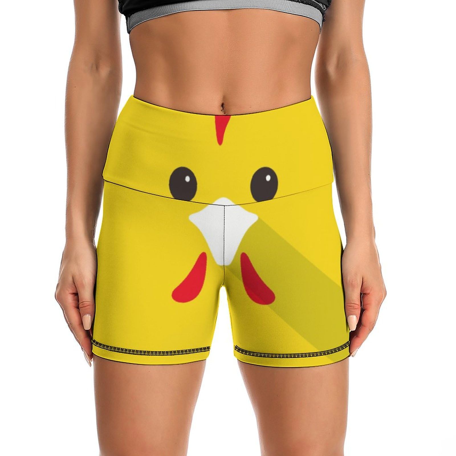 JYYAU Cute Chicken High Waist Yoga Shorts for Women Athletic Shorts Leggings Running Pants Black