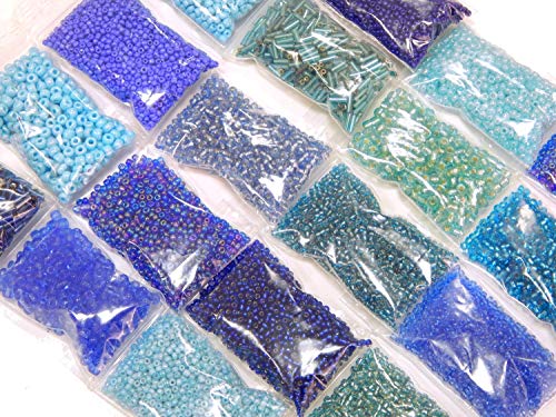 Perlin Roccailles Rocailles Perlen Blau Aqua Sapphire Set 2mm 3mm 4mm 6mm Rund und Stift Glasperlen 20 Pack 400g für Kette Bastelset Seed Beads AM21