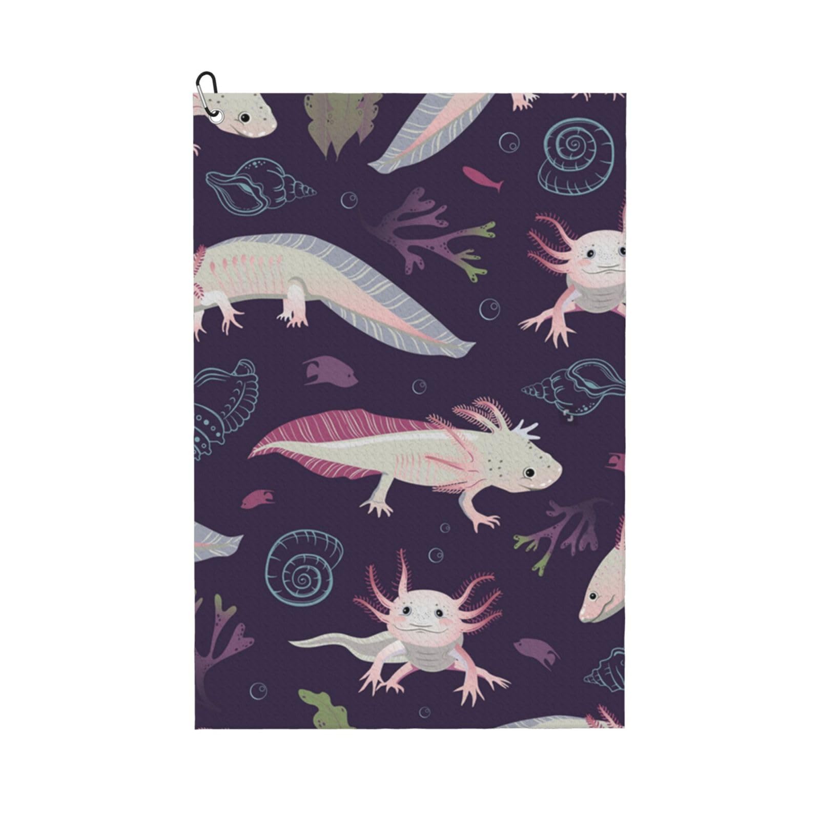 Hnnkloy Axolotls, 16x24 in Portable Waffle Golf Towels with Carabiner Clip for Golf Bag