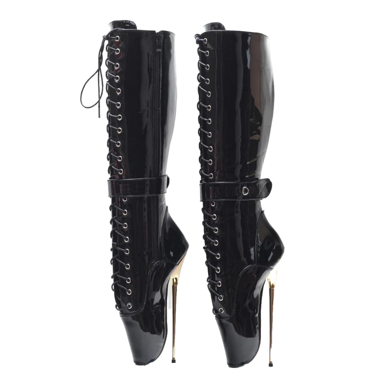 TIKENBST Ballet Toe Shoes High Heels Sexy Platform Ballet Super High Ankle Boots,Black-42