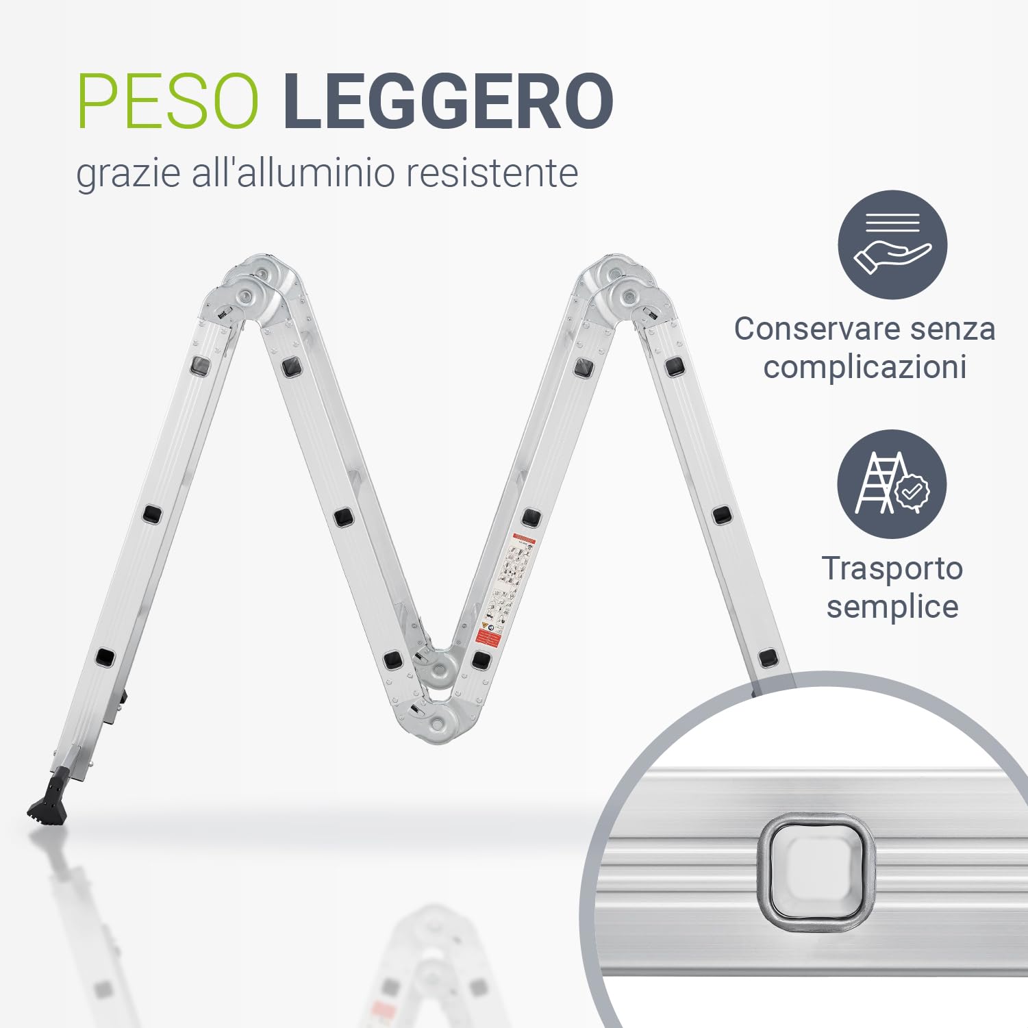 Scala multifunzionale pieghevole in alluminio Juskys 3x4 gradini, 3,6 m, portata fino a 150 kg – snodabile in 4 pezzi