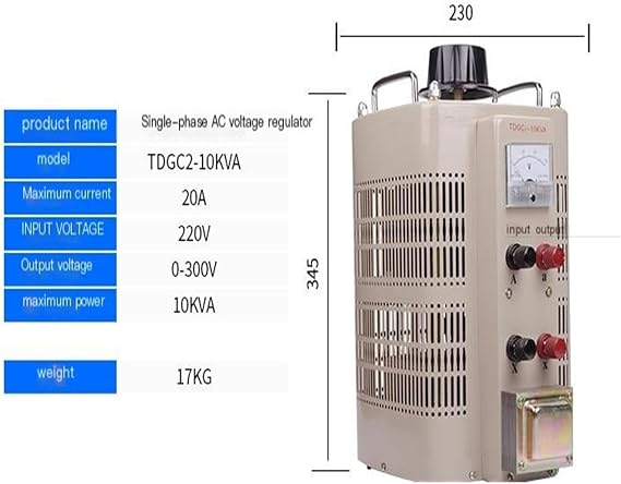 Regulator 10KW AC 220V Single-Phase TDGC2-10KW high Power 0-250V Adjustable Transformer 10000W(TDGC2-0.5KVA,Output 0-250V)