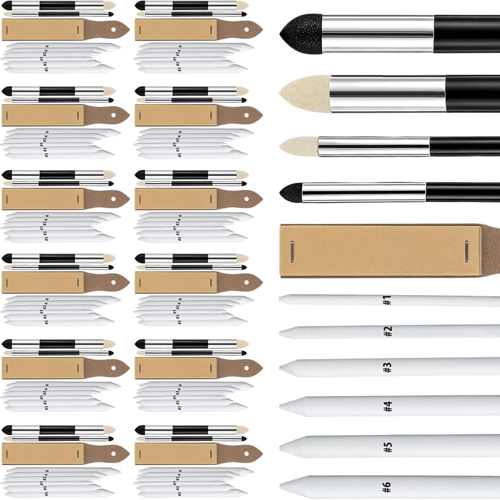 Kit de mélange pour dessin fusain graphite avec estompes et pointeurs - 8